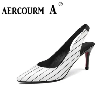 

Aercourm A Women Pointed Toe Stripe Sandals Girls Buckle Back Strap Sandals Lady Summer Shoes 2018 Square Heel Square Sandals