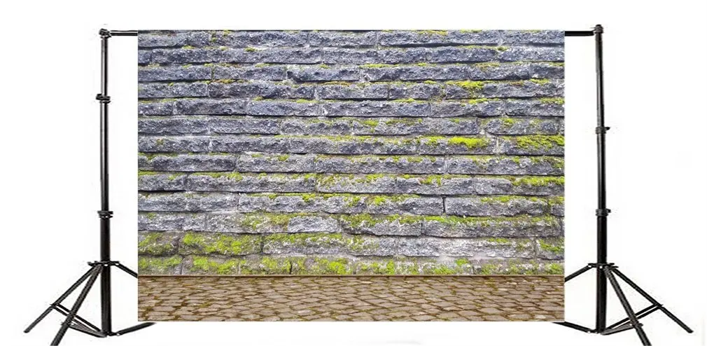 

Photography Backdrop Brick Walls with Green Moss Stone Floor