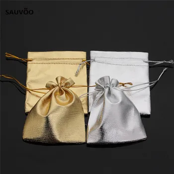 

25pcs/lot 9x12cm 7x9cm Mixed Gold Siler Drawstring Organza Jewelry Organizer Pouch Satin Christmas Wedding Gift Bag Jewelry Bag