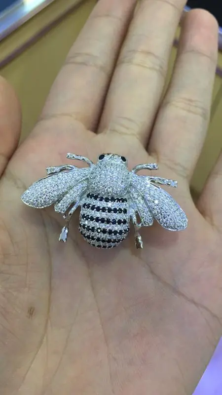 

unisex brooch 925 sterling silver with cubic zircon bee brooch pins for women & men fashion jewelry free shipping top quality