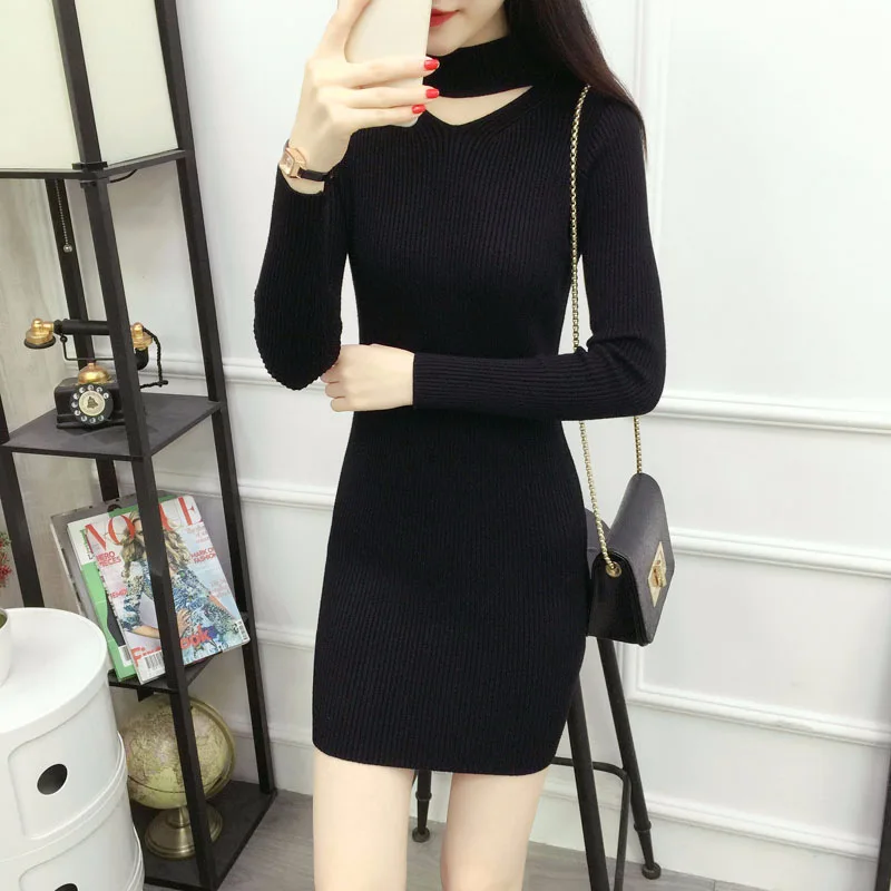 

Lguc.H Knit Warm Dress Noodles 2019 Winter Social Dress Fashion Mini Bodycon Dress Women Clothes Yellow Black White khaki Autumn