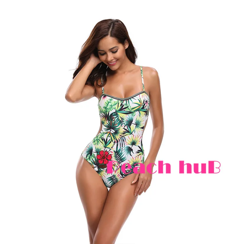 Girl Swimming One Piece High Cut Monokini Print Floral Swim Suits Backless Swimwear Push Up Trikini Bathing Suit (5)
