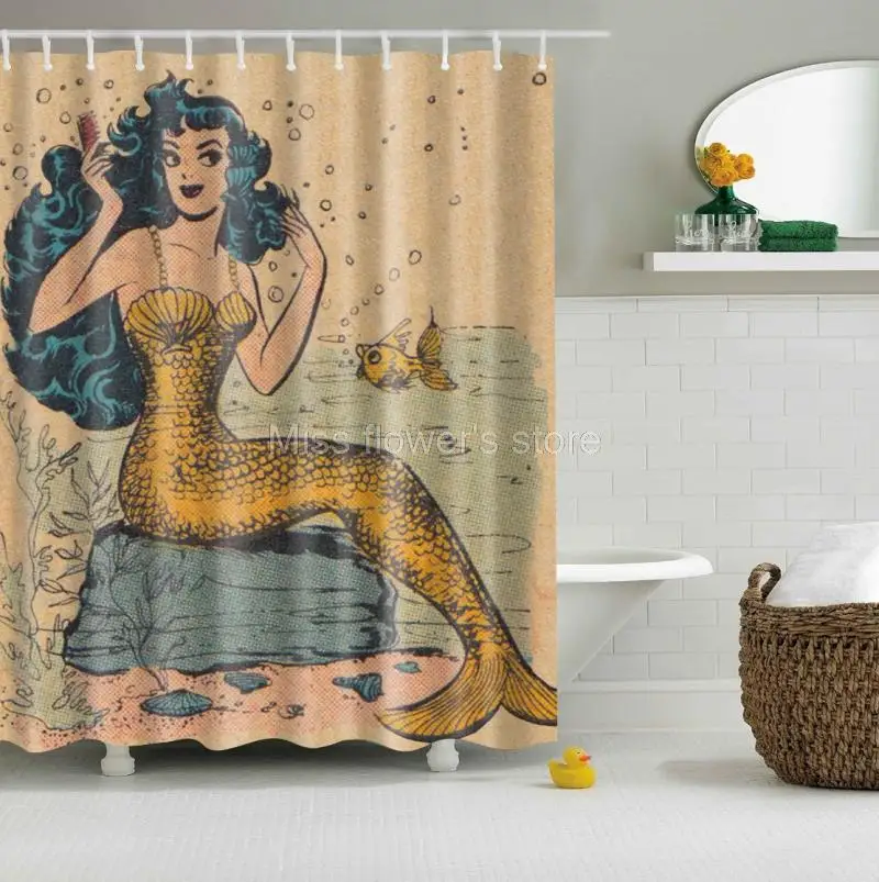 Retro Golden Girl Design Custom Shower Curtain Bathroom Waterproof