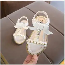 Новые детские сандалии для девушек сандалии Летняя мода принцесса прекрасный Бисероплетение Бант дизайн детские сандалии обувь для