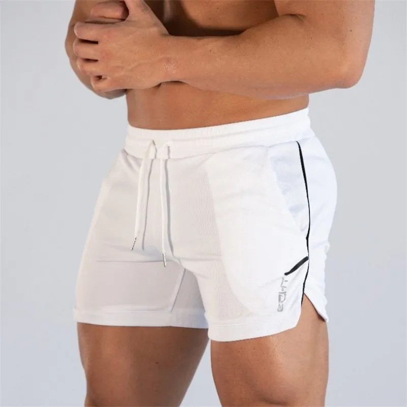 Summer mens shorts Jogger Fitness fashion Casual gyms Joggers workout Bodybuilding Breathable quick-drying Beach shorts - Цвет: white