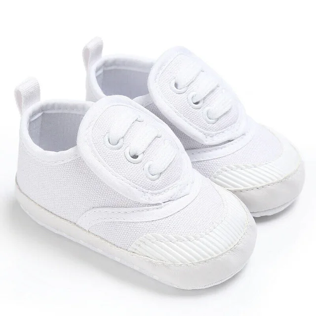 Baby First Walkers Newborn Toddler Baby Boy Girl Solid Canvas Shoes Soft Sole White Pram Shoes Trainers 0-18Month - Цвет: Белый