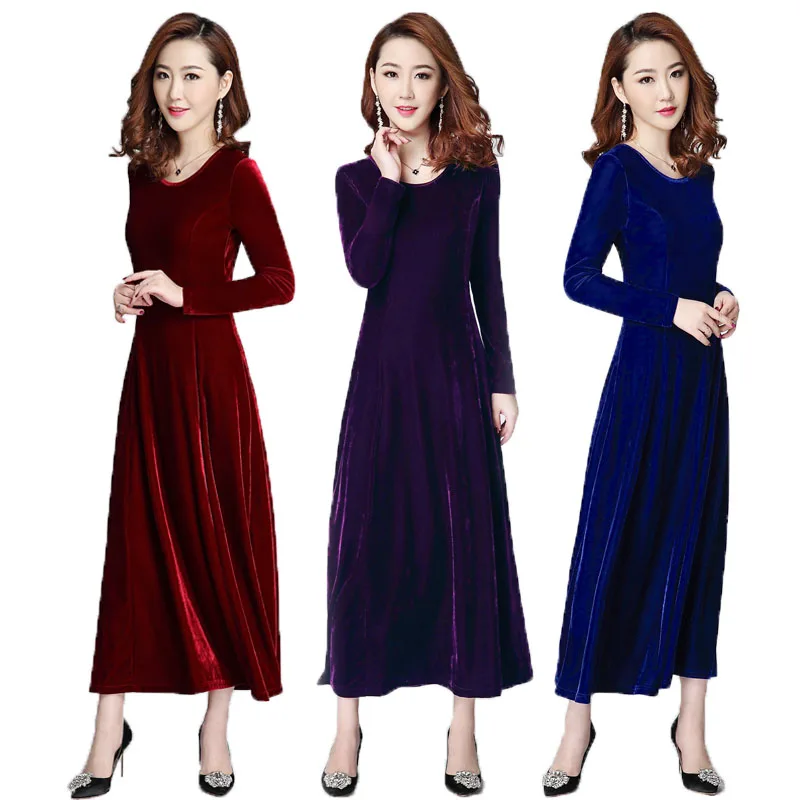 Free Shipping 2018 New Fashion Plus Size S-3xl Stretch Velour Dresses ...