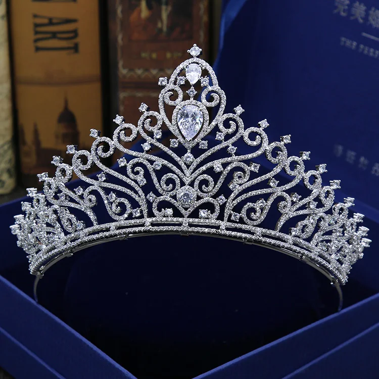 

Fashion luxurious crystal water drop CZ zircon Princess crown wedding bride dinner banquet Beauty tiaras jewelry free shipping