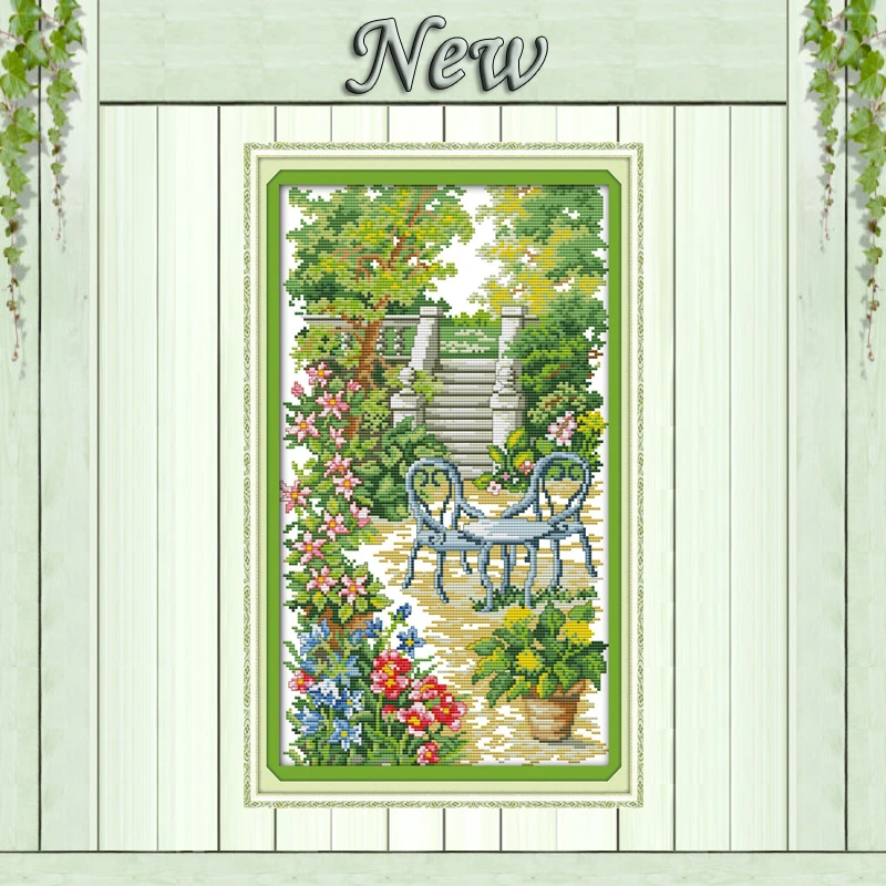 

Garden steps scenic Europe painting counted print on canvas DMC 14CT 11CT DIY Cross Stitch chinese Embroidery Needlework kit Set