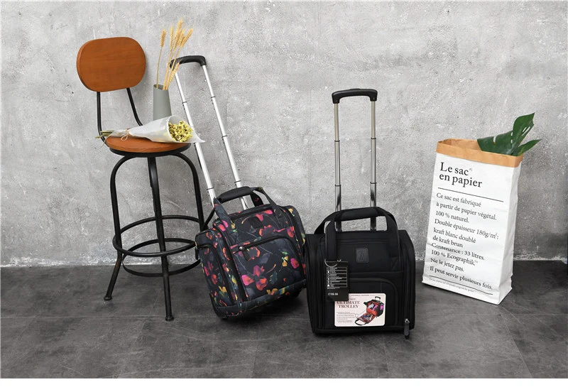 Новые модные багажные металлические дорожные сумки на колесах для женщин и девочек, цветочный чемодан на колесиках, багажные сумки 16 дюймов, сумка для переноски