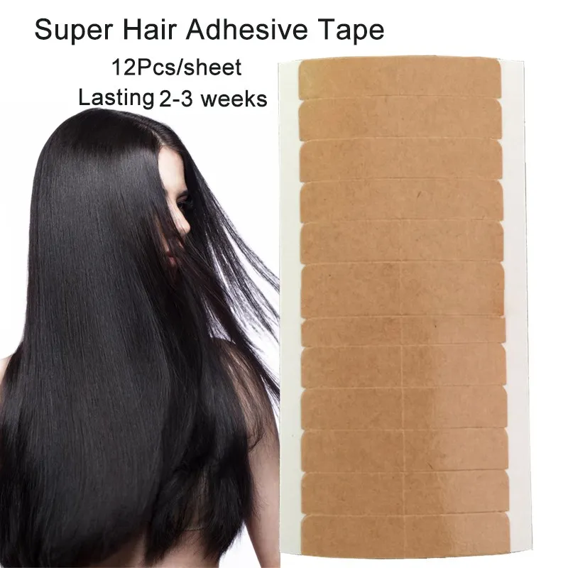 12pcs/sheet Strong Super Hair Tape Italy Protein Double Sided Adhesive Tapes Skin Weft Wig Lace Hair Extension Tool 4x0.8cm