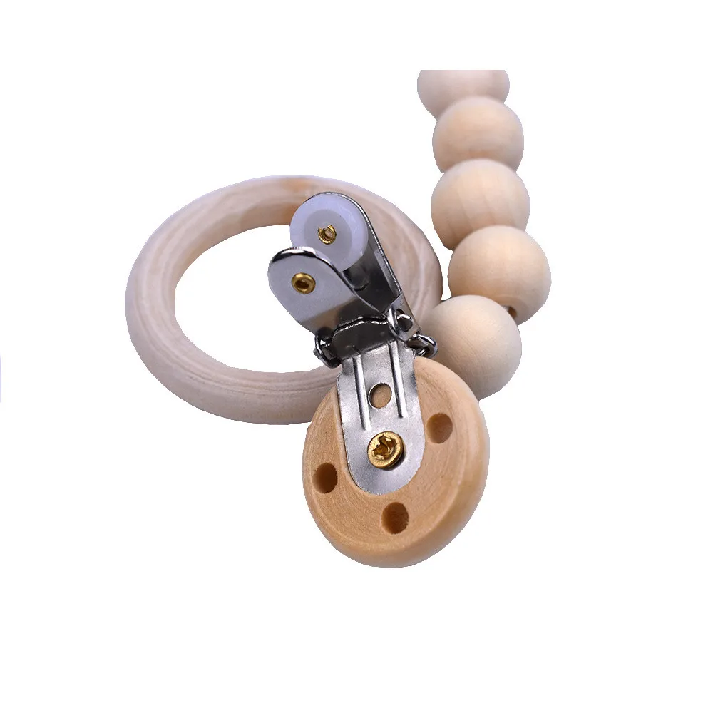 Baby Wood Beaded Pacifier Clip Dummy Chain Nipple Holder Infant Soother Teether For Infant Feeding Pacifier Chains Safe Teething