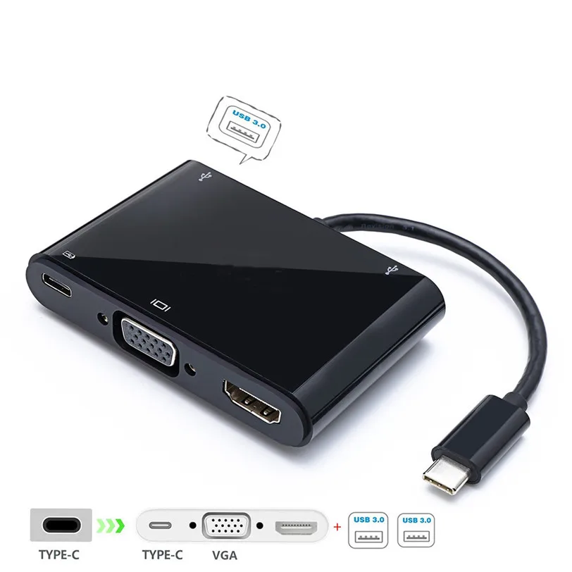 Тип C USB C 3,1 к HDMI VGA USB 3,0+ два USB 2,0 зарядный конвертер для Macbook Apr29 MotherLander