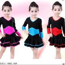 Румба латиноамериканские танцы, синий, красный, розовый, 3 цвета, платье Танго, Самба 120-160 см, профессиональный детский модный костюм для девочек