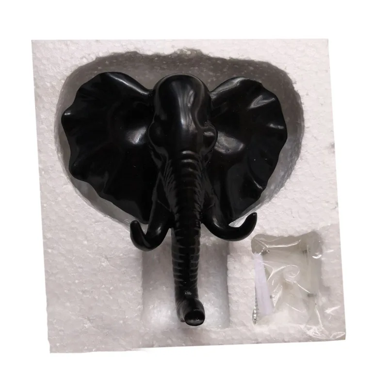Декоративные настенные крючки в виде головы оленя из смолы, декоративная стойка для одежды, вешалка для одежды с крючками и колпачками, интерьерная витрина, Настенная сумка, органайзер для ключей - Цвет: Black Elephant