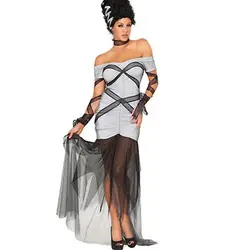 Стильный Бумага Magic Monster Bride костюм на Хэллоуин для Для женщин сексуальные фантазии призрак шифон с открытыми плечами короткий рукав платье
