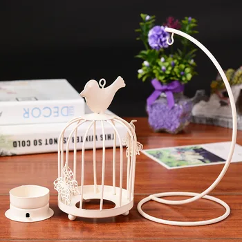 

Modern NEW Bird Cage Candle Holder Hanging Metal Vintage Butterfly pattern Lantern Candlestick Romantic Wedding Home Decor