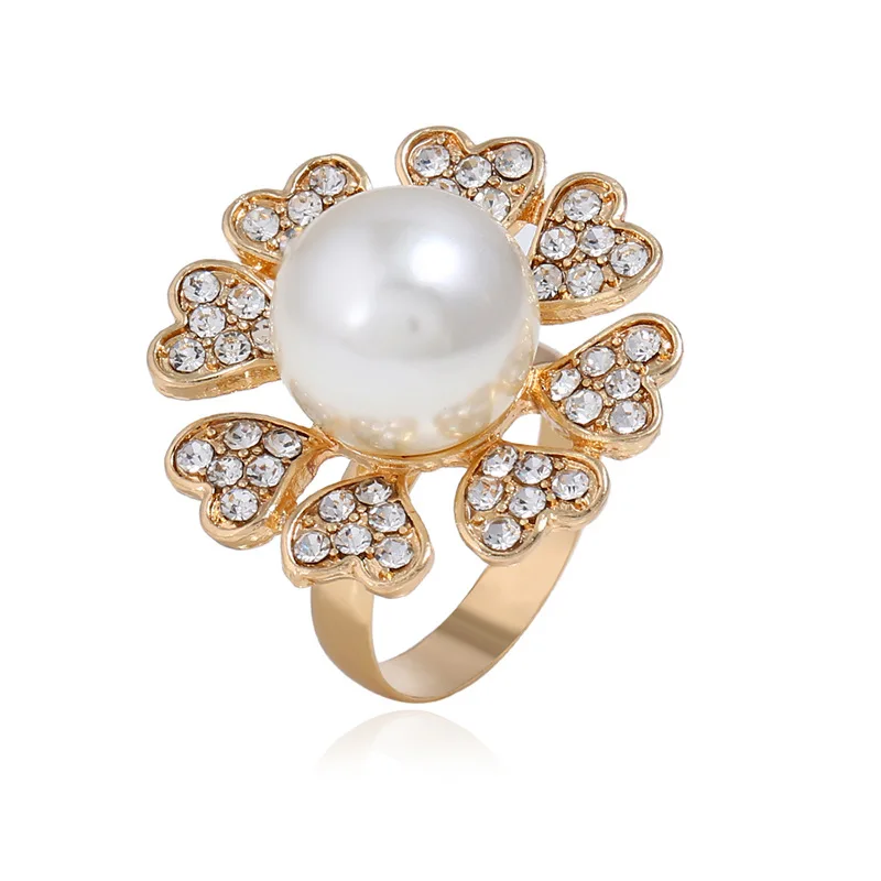 Simulated Pearl Rings For Women r With CZ stone Wedding Engagement Band Ring