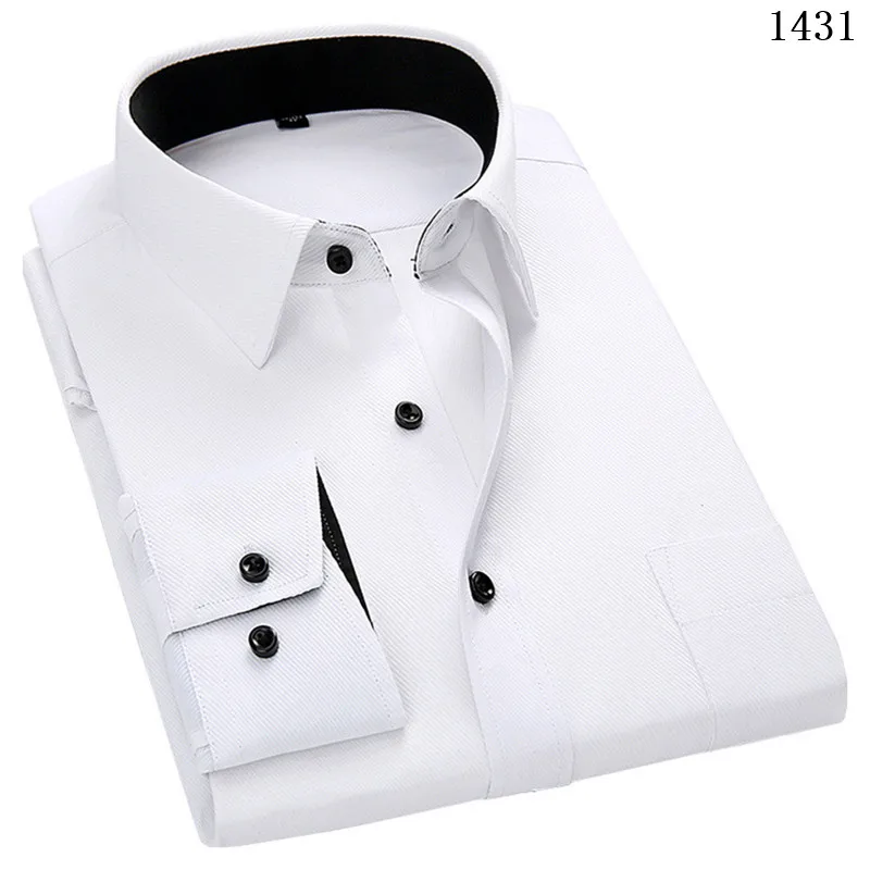 Мужская рубашка с длинными рукавами, приталенный дизайн, однотонный деловой стиль, Повседневная рубашка, Мужская брендовая одежда, новинка - Цвет: 1431