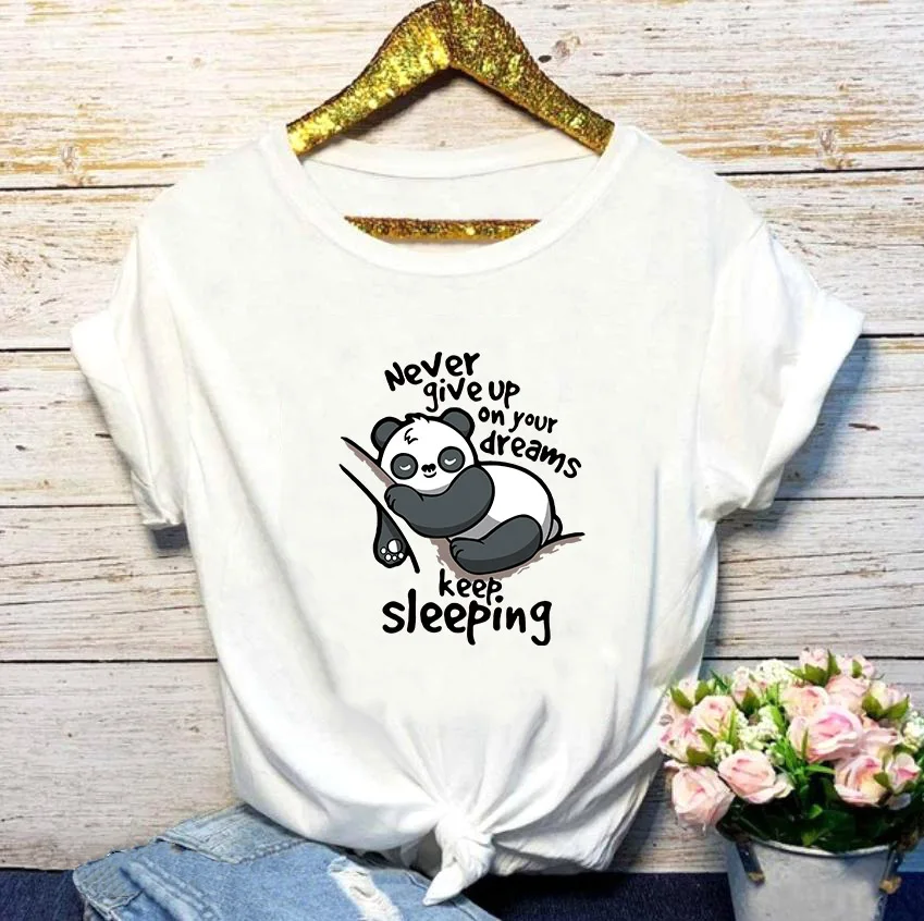 

2QIMU Nive Give Up Women T-Shirt Funny Print Casual O-Neck Fashion T-shirt for Women Summer Tops Female