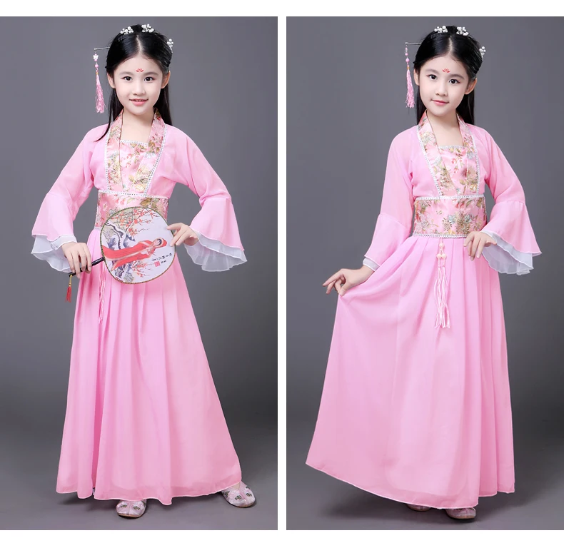 Chinese Hanfu Dress Fairy Folk Dance Costumes For Kids Traditional Chinese Tang Ancient Costume Classical Children Kid Girls