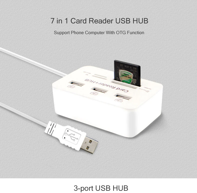 USB2.0 концентратор кардридер MS/SD/M2/T-flash 5 Гбит/с супер скорость Hab портативный индикатор питания USB разветвитель для нескольких USB устройств