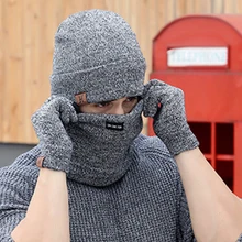 Winter Cap 3 PCS font b Wool b font Knitted Hats Scarf And font b Gloves