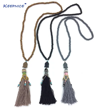 

New Handmade 108 rosary wood beaded long necklace leather tassel Buddha pendent necklace tibetan Buddha Buddhism Indian necklace