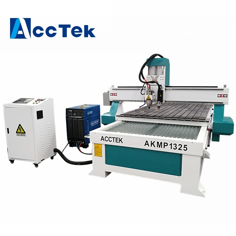Double heads cnc router 1325 combining metal cutting plasma machine for