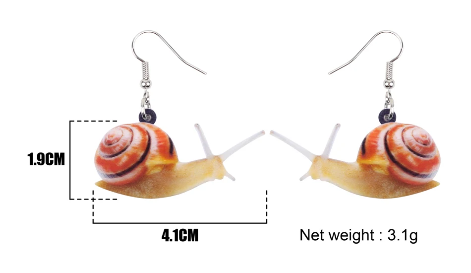 Bonsny акриловые Мультяшные серьги «Улитка» большие длинные висячие серьги в виде милых животных, ювелирные изделия для девочек, женщин, девушек, подростков, детские подарочные аксессуары