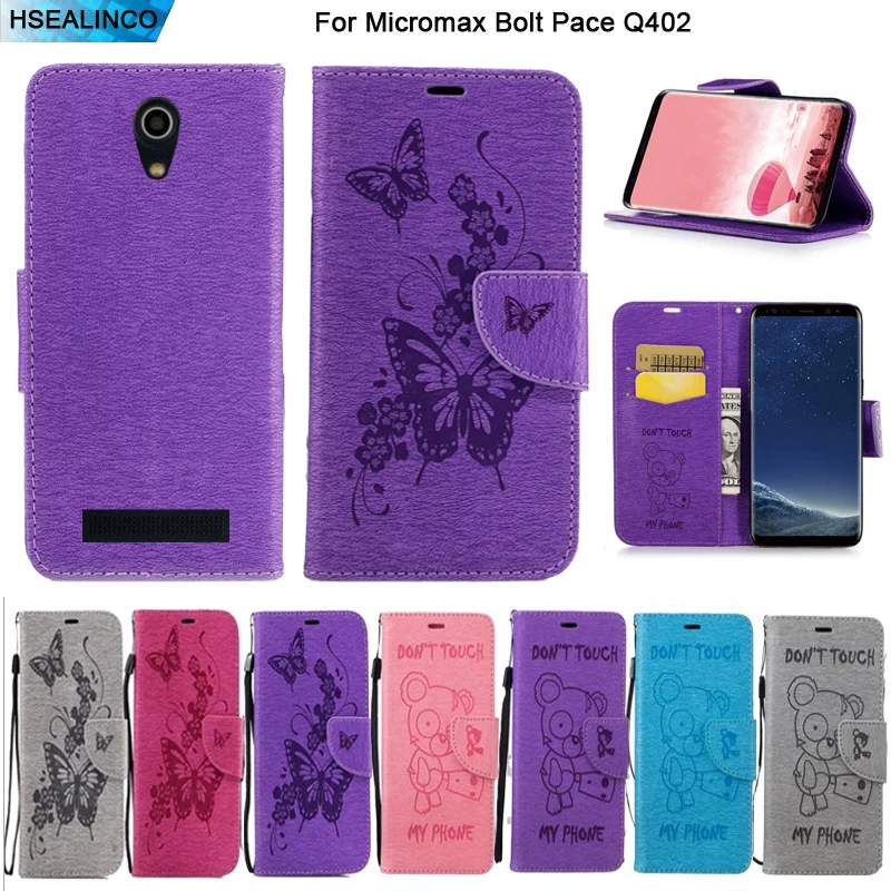 

Wallet Case For Micromax Bolt Pace Q402 PU Leather Magnetic Embossing Card Slots and Stand Holder Cover with Lanyard