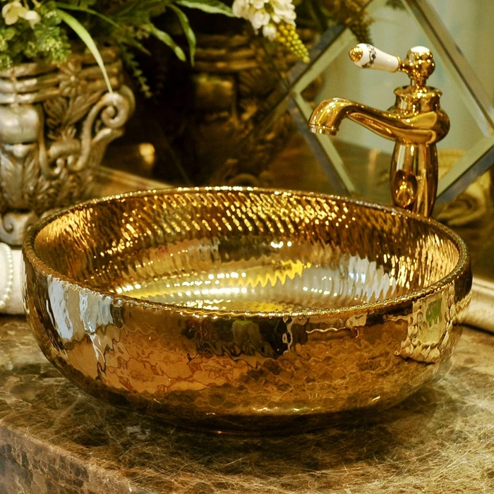 Gold Jingdezhen ceramic sink wash basin Ceramic Counter Top Wash Basin Bathroom Sinks sink round (4)