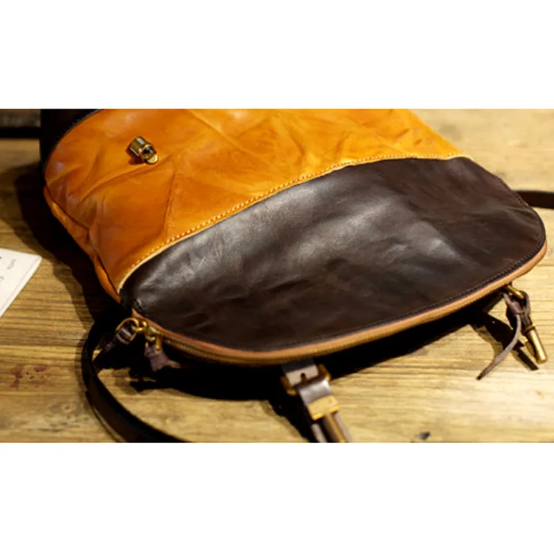 AETOO Vintage handmade leather messenger bag college wind leisure folding dual-use big bag Korean men and women bag Messenger