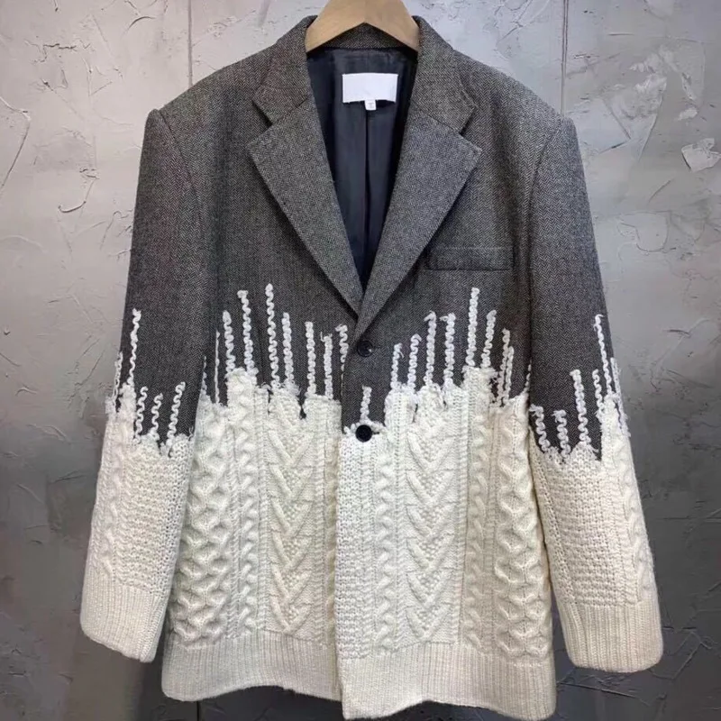 Pour Costume Batch down Wd35702l 2019 Unique Mode Tricots Second Vêtement Femme Collar Printemps Nouveau Veste Turn Patchwork Pleine Manches De wxXqZRf