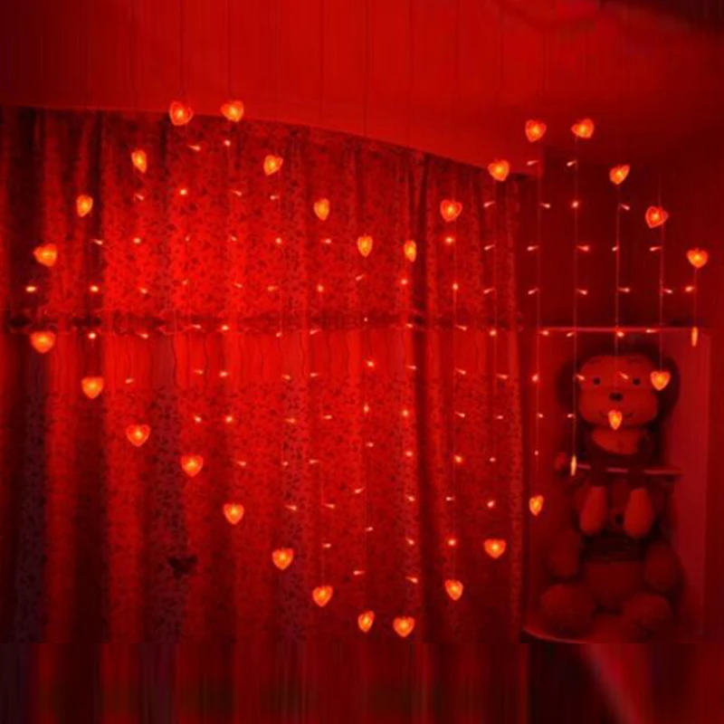 Светодиодный гирлянда в форме сердца, рождественские сказочные огни, 124 светодиодный s гирлянда, открытый дом для