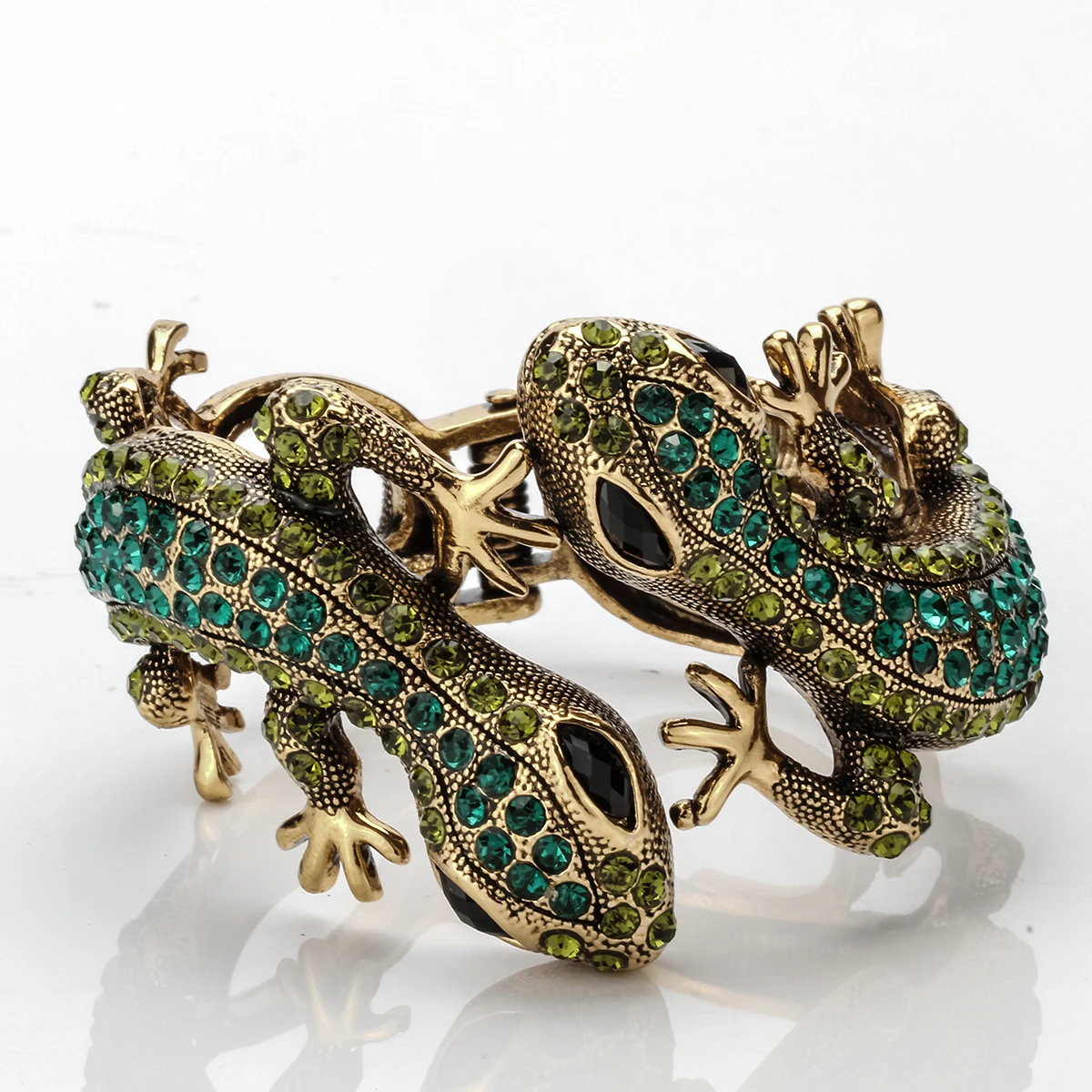 Bangle Bracelet YACQ Gecko Antique Gold Silver Color Animal Bling Crystal For Women bangle bracelet,crystal bracelets