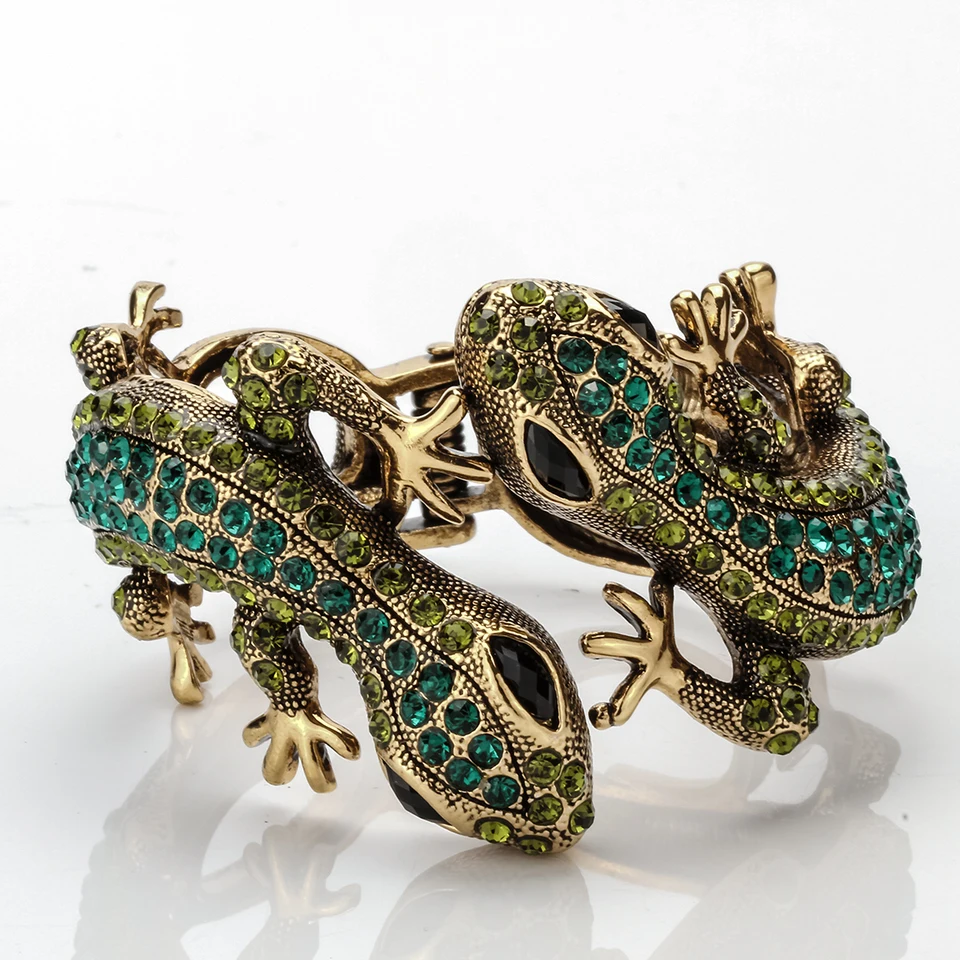 Antique Gold Silver Gecko Bangle Bracelet for Women