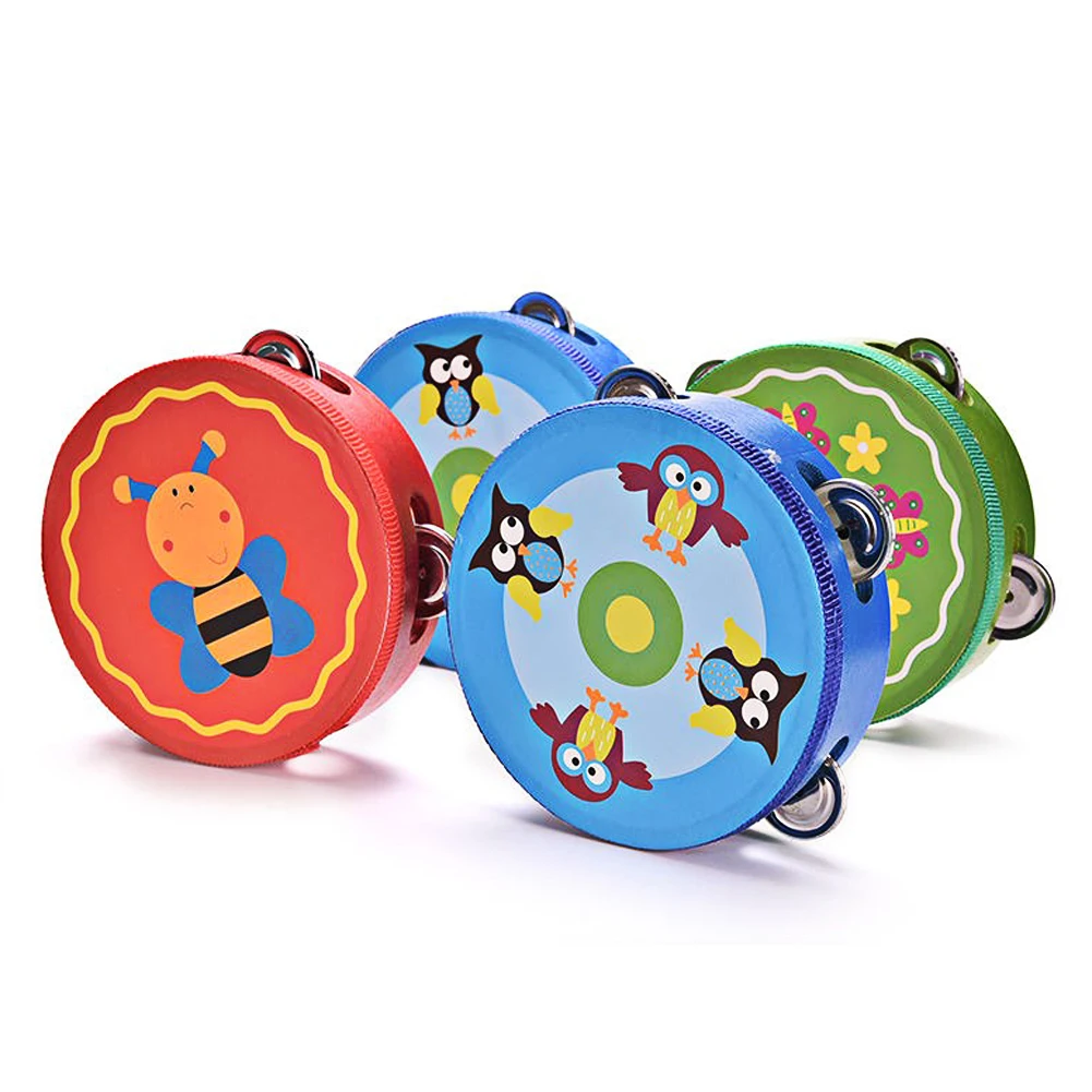 Baby Drum Rattles Toy Cartoon Wooden Baby Hand Drum Toys Musical Drum