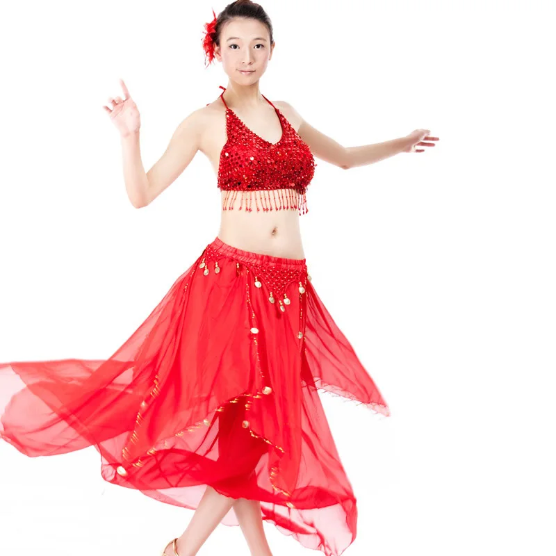 BELLYQUEEN 2 шт./компл. 15 цветов сцены Восточный танец Одежда для танцев Индийский платье практика костюмы - Цвет: Red