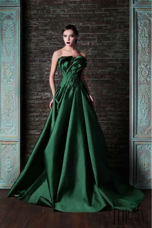 emerald green satin ball gown