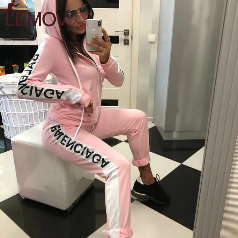 

LEMOV Sexy 3 Color Women's Jogging Suits for 2 Piece High-quality Cotton Polyester Letter Printed Hooded Running Sets for Women