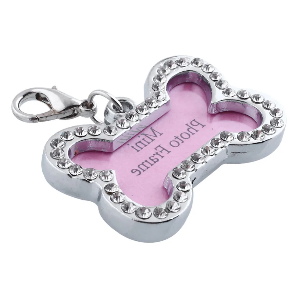 

Crystal Dog Tag Customized Personalized Bone Shaped Dog CuteTag Charm Diamond Decoration Pet ID Dog Tags Dog Collars Jewelry