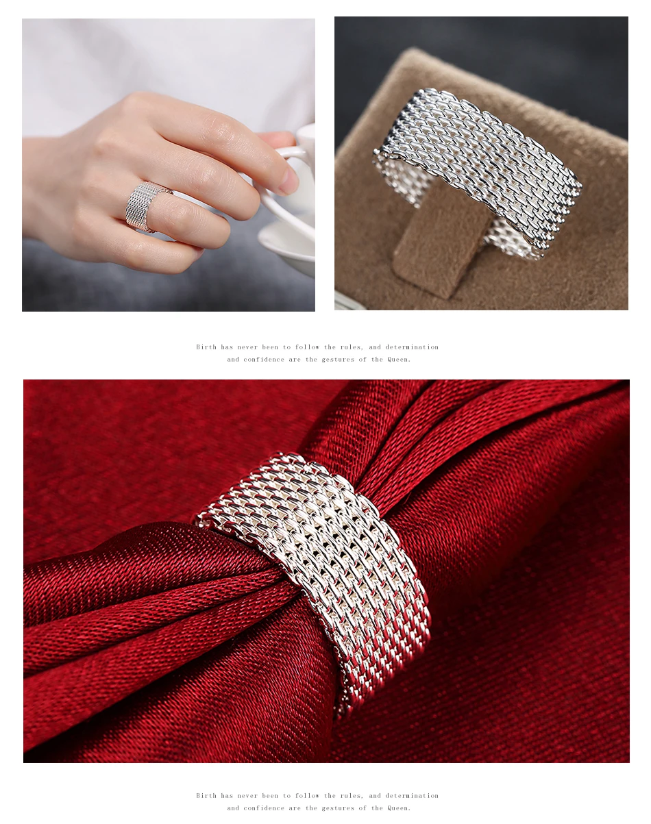 925 серебряные ювелирные наборы модные круглые плетеные сетчатые кольца серьги браслет для женщин Свадебные ювелирные изделия