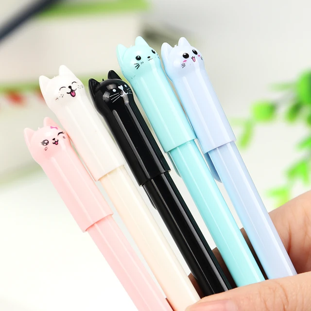 1PC Cute Kawaii Black Ink Cat Gel Pen Cartoon Plastic Gel Pens for