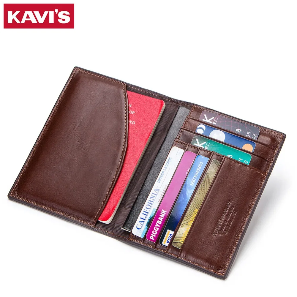 KAVIS Genuine Leather Passport Cover ID Business Card Holder Travel