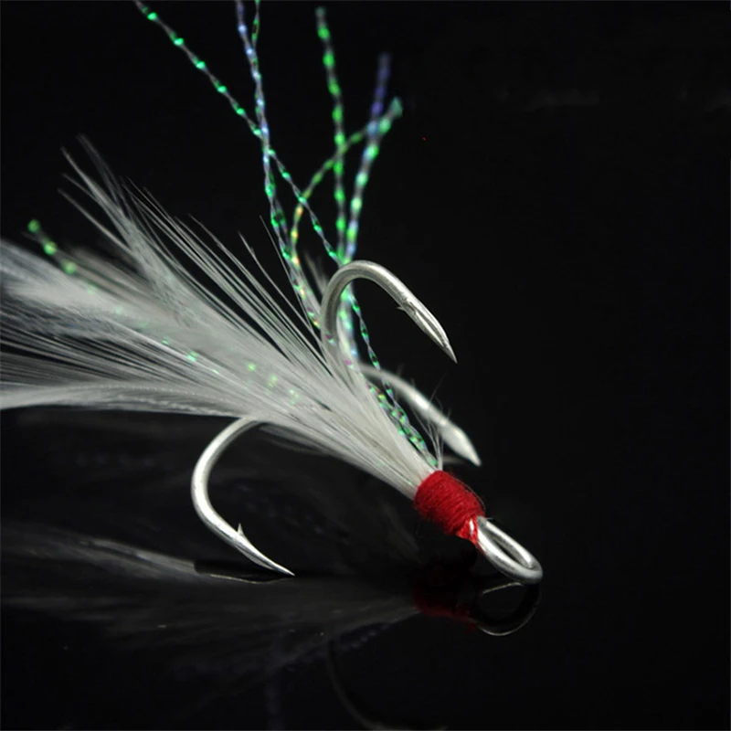 

Fishing Hooks 50Pcs/lot Treble Hooks Barbed Sharp Eyed Circle Bait Feather Fishhooks Fishing Equipment Tackles Tools Pesca