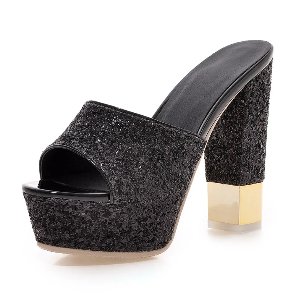 KARINLUNA/Большие размеры 32-43; новые брендовые туфли без задника; шикарная обувь на платформе; Женские Повседневные Вечерние туфли-лодочки; женские туфли на высоком квадратном каблуке - Цвет: Черный