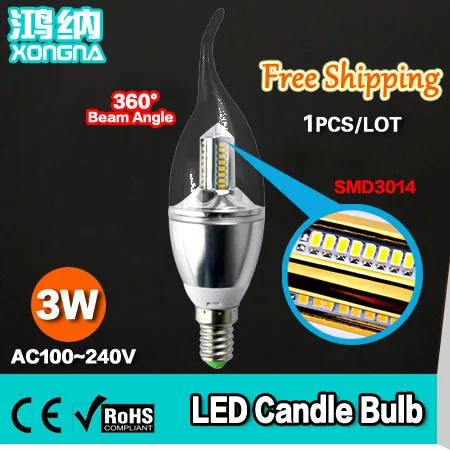 

High Quality AC110/22V 3W LED Bulb E14 Socket Candle Light Bulb Super Bright LED Lights Lamp Warm White/ Cold White