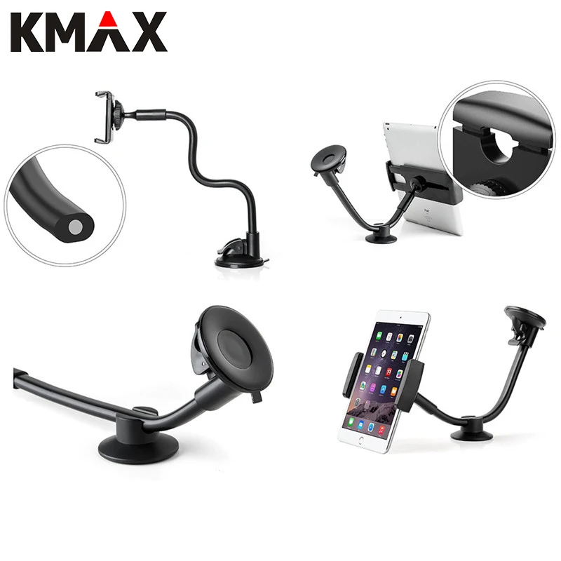 

KMAX Universal Phone Car Holder Tablet Windshield Stand Mount Long Arm Support Holders 360 Rotation with 5'' & 10'' Holder