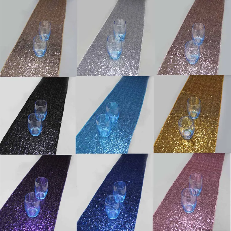 

Shiny Gold Silver Colour Sequin Table Runner Luxury Style Embroider Sequin Table Runner for Wedding Hotel Dinner Banquet Party